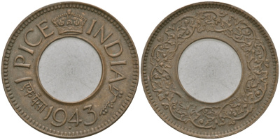 Британская Индия 1 пайс 1944 Георг VI (1936-1952) KM 533 бронза 33-1016