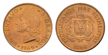 Доминиканская Республика (Доминикана) 1 сентаво 1969 ФАО - Давайте производить больше еды KM 32 бронза UNC 4658-1025