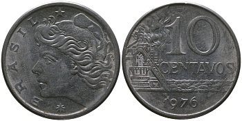 Бразилия 10 сентаво 1976 KM 578.1a, Schon 83b нержавеющая сталь 4577-1244