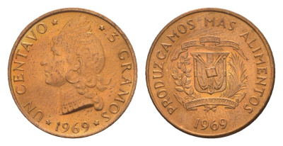 Доминиканская Республика (Доминикана) 1 сентаво 1969 ФАО - Давайте производить больше еды KM 32 бронза UNC 4658-1025