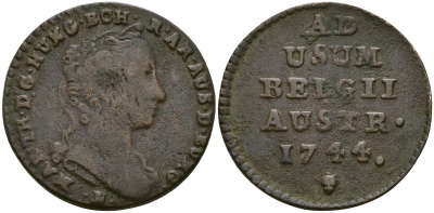 Нидерланды Австрийские 2 лиард 1744 Мария Тереза KM 1 медь 4132-1252