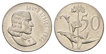 ЮАР 50 центов 1966 Ян ван Рибек (1619-1677), South Africa, легенда на английском, Зантедеския Эллиота (калла) KM 70.1 медно-никель 4114-621