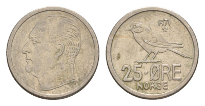 Норвегия 25 эре 1971 Улаф V (1957-1991) KM 407 медно-никель 4632-1244
