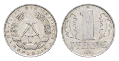 ГДР 1 пфенниг 1961 KM 8.1 алюминий 4643-411