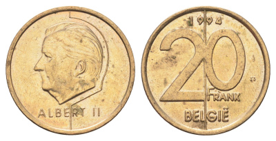 Бельгия 20 франков 1994 Belgie, Альберт II KM 192 никель бронза 4704-1147