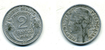 Франция 2 франка 1948 В KM 886а.2 алюминий 84-621