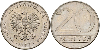 Польша 20 злотых 1987 MW Y 153.1 медно-никель 4187-725