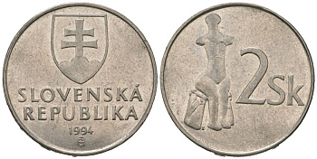 Словакия 2 кроны 1994 MK KM 13 сталь плакированная никелем 4621-343