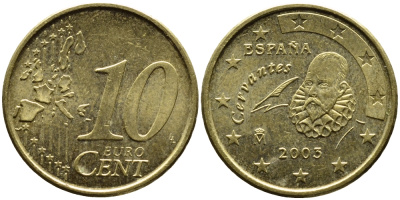 ИСПАНИЯ 10 ЕВРОЦЕНТОВ 2003 KM 1043 латунь 4391-156