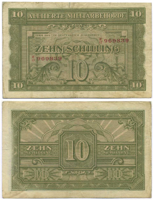 АВСТРИЯ 10 ШИЛЛИНГОВ 1944 ОККУПАЦИЯ СОЮЗНИКОВ, ВТОРАЯ МИРОВАЯ ВОЙНА Pick 106 бумага 8595-11-3-1