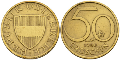 Австрия 50 грошей 1980  KM 2885 алюминиевая бронза    4152-1135