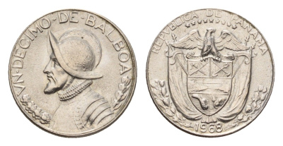 Панама 1/10 бальбоа (10 сентесимо) 1968 KM 10 медь плакированная медно-никелем UNC 4674-961