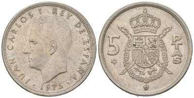 Испания 5 песет 1975 (79), Хуан Карлос I (1975-2014) KM 807 медно-никель 4616-1034
