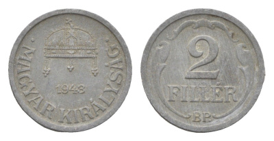 Венгрия 2 филлера 1943 BP KM 519 цинк 4665-528