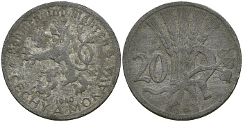 Богемия и Моравия 20 геллеров 1940 германский протекторат KM 2 цинк 4132-126