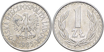 Польша 1 злотый 1985 MW, Народная Республика KM 49.1, Parchimowicz 213x алюминий 216-842
