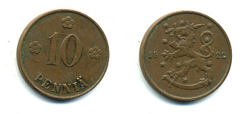 Финляндия 10 пенни 1922 республика (1918-1962) KM 24 медь 46-525