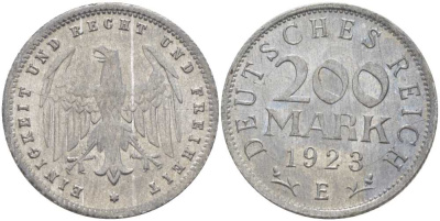 ГЕРМАНИЯ 200 МАРОК 1923 E KM 35, J. 304, Weege 22 алюминий 261-827