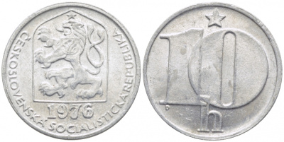 ЧЕХОСЛОВАКИЯ 10 ГЕЛЛЕРОВ 1976 СОЦИАЛИСТИЧЕСКАЯ РЕСПУБЛИКА KM 80 алюминий 112-549