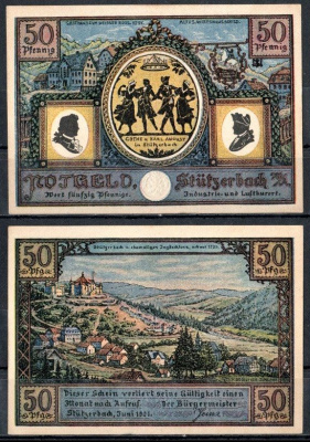 Штютцербах (Тюрингия) 50 пфеннигов 1921 Mehl Grabowski 1287.3-4/4 бумага UNC (пресс) 7556-62-2-2