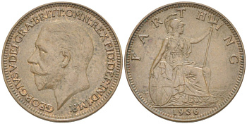 Великобритания 1 фартинг 1936 Георг V (1910-1936) KM 825, Spink 4061 бронза 4543-1057