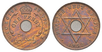 Британская Западная Африка 1 пенни 1919 H, Георг V (1910-1936) KM 9 медно-никель 4634-826