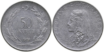 Турция 50 курушей 1973 Анатолийская невеста KM 899 нержавеющая сталь 4541-844