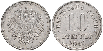 Германия 10 пфеннигов 1917 Е KM 20, Weege 8, J.298 железо 4182-352