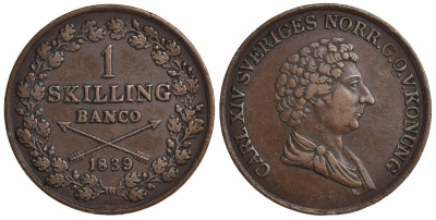 Швеция 1 скиллинг 1839 Карл XIV Юхан (1818-1844) KM 642 медь 4179-1116