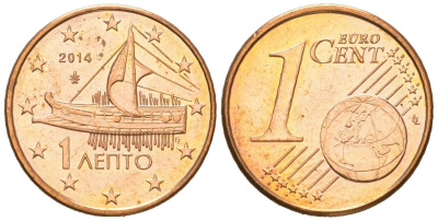 Греция 1 евроцент 2014 KM 181 сталь плакированная медью UNC 4174-167