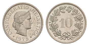 Швейцария 10 раппенов 1975 KM 27 медно-никель 4625-645