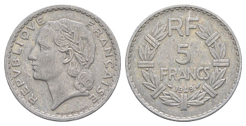 Франция 5 франков 1949 KM 888b.1, Le Franc 339 алюминий 4185-313