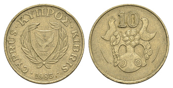 Кипр 10 центов 1985 ваза с птичками KM 56.2 никель латунь 4652-342