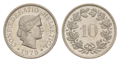 Швейцария 10 раппенов 1975 KM 27 медно-никель 4625-645