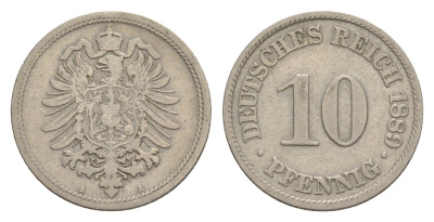 Германия 10 пфеннигов 1889 A, Вильгельм II (1888-1918) KM 4, J. 4 медно-никель 4640-223