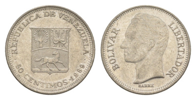 Венесуэла 50 сентимо 1989 Симон Боливар Y 41a сталь плакированная никелем 4584-342