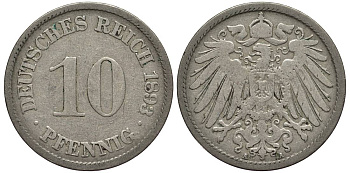 ГЕРМАНИЯ 10 ПФЕННИГОВ 1893 A KM 12, Jager 13, Weege 8 медно-никель 4381-541
