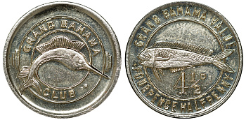 Багамские острова 4,5 пенни ND Жетоны гранд Багамы клуб никель 00-00