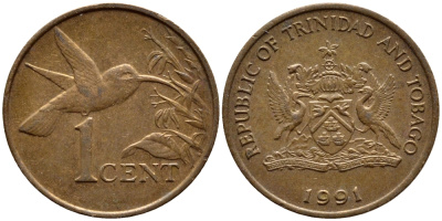 Тринидад и Тобаго 1 цент 1991 колибри KM 29 бронза 4396-1015
