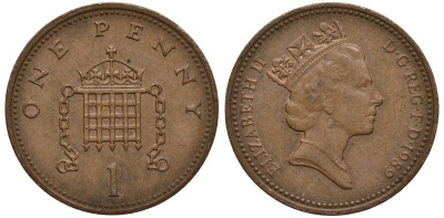 Великобритания 1 пенни 1989 Елизавета II (1952-2022) KM 935, Spink 4381 (B3) бронза 4182-127