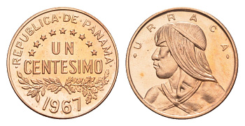 Панама 1 сентесимо 1967 Уррака, тираж 20.000 экземпляров KM 22 бронза PROOF 1526-1244