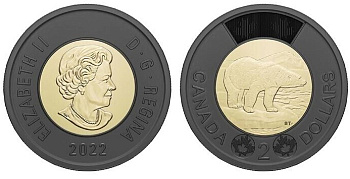 Канада 2 доллара 2022 Дань уважения памяти королеве Елизавете II, черное кольцо KM NEW биметалл  UNC  M59-08