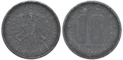 Австрия 10 грошей 1948 KM 2874 цинк 4163-241