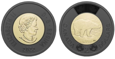 Канада 2 доллара 2022 Дань уважения памяти королеве Елизавете II, черное кольцо KM NEW биметалл  UNC  M59-08