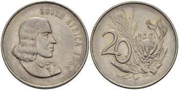 ЮАР 20 ЦЕНТОВ 1966 SOUTH, ЯН ВАН РИБЕК (1619-1677), ГОЛАНДСКИЙ ИССЛЕДОВАТЕЛЬ , МОРЕПЛАВАТЕЛЬ, ОСНОВАТЕЛЬ Г. КЕЙПТАУНА, ЦВЕТОК ПРОТЕЯ, АНГЛИЙСКАЯ ЛЕГЕНДА KM 69.1 никель 67-434