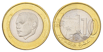 Марокко 10 дирхамов 2015 Y 141 биметалл UNC 216-1043