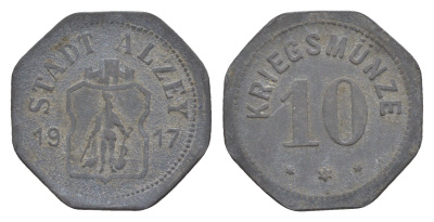Альцай 10 пфеннигов 1917 Funck 14.1, Men05 468.1, Men18 642.1 цинк 4636-712
