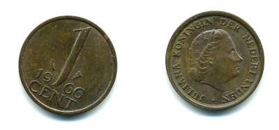 НИДЕРЛАНДЫ 1 ЦЕНТ 1966 ЮЛИАНА KM 180 бронза 76-265