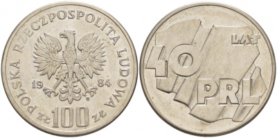 Польша 100 злотых 1984 MW, 40 лет народной республике (PRL) KM 151, Parchimowicz 297 медно-никель 4517-844