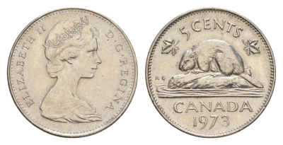 Канада 5 центов 1973 Елизавета II (1952-2022), бобр KM 60.1 никель 4639-459
